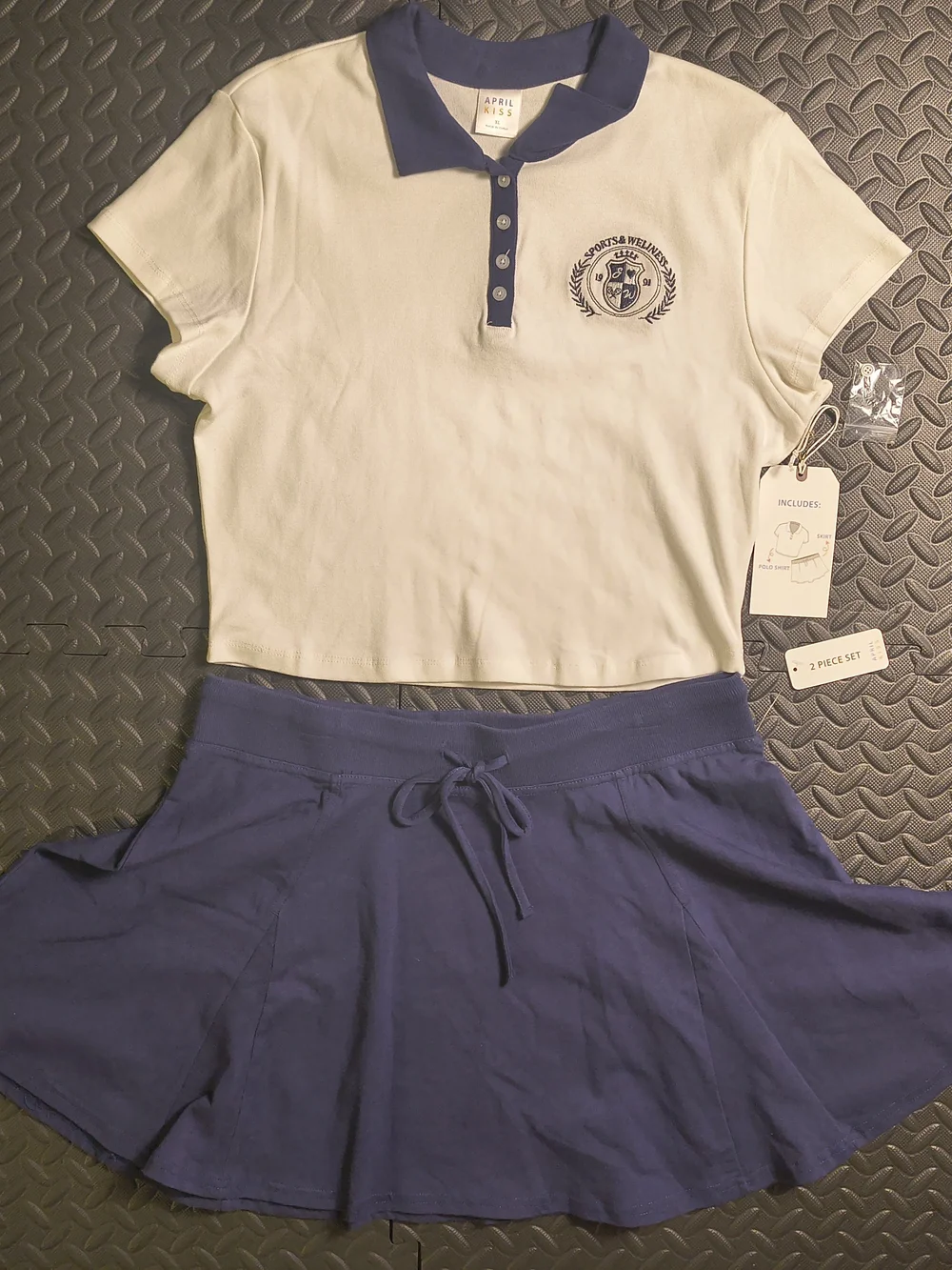 April Kiss Navy White 2 Piece Tennis Polo Skirt Set XL NWT Pickleball Preppy